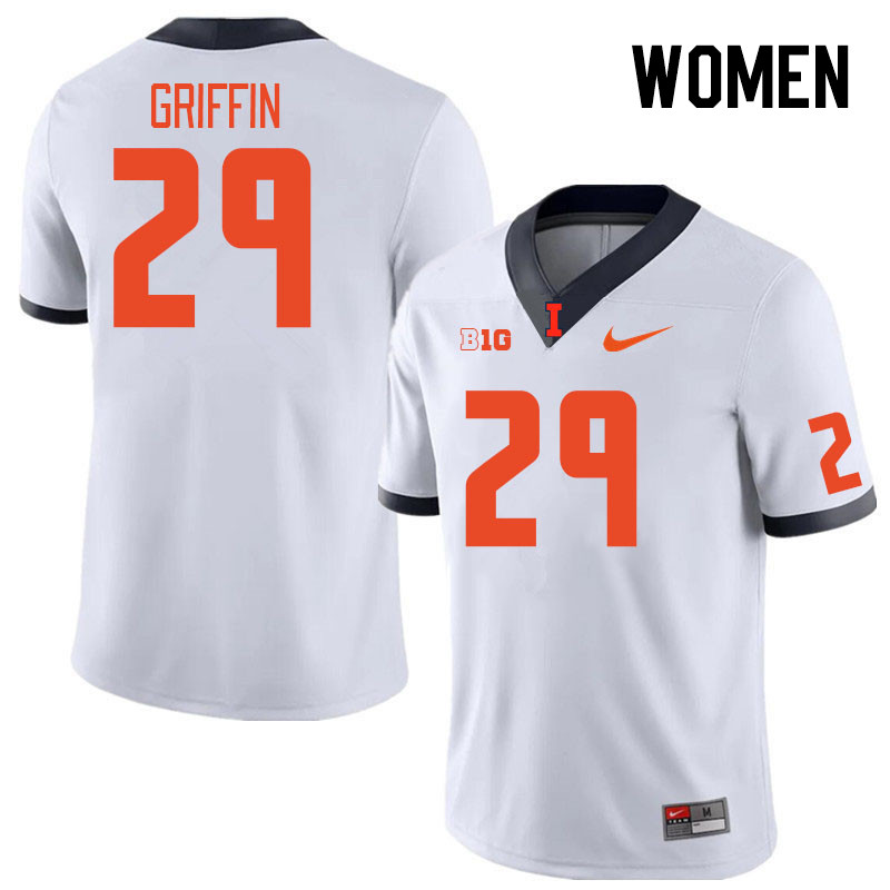 Women #29 TJ Griffin Illinois Fighting Illini College Football Jerseys Stitched Sale-White